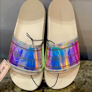 BCBGeneration White Hologram Sandals/Slides Sz 6